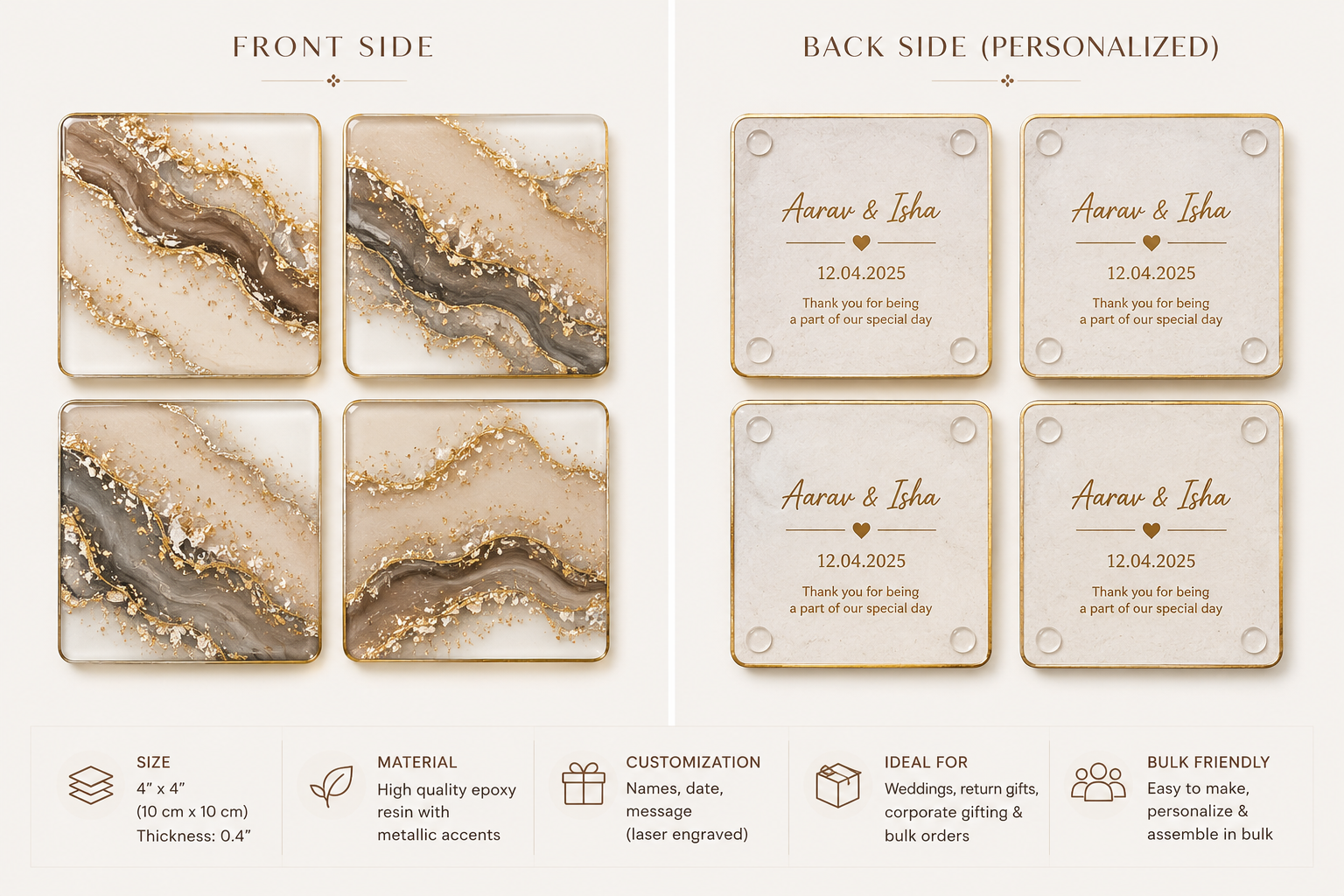 Luxe Marble Resin Coasters – Personalized Celebration Edition