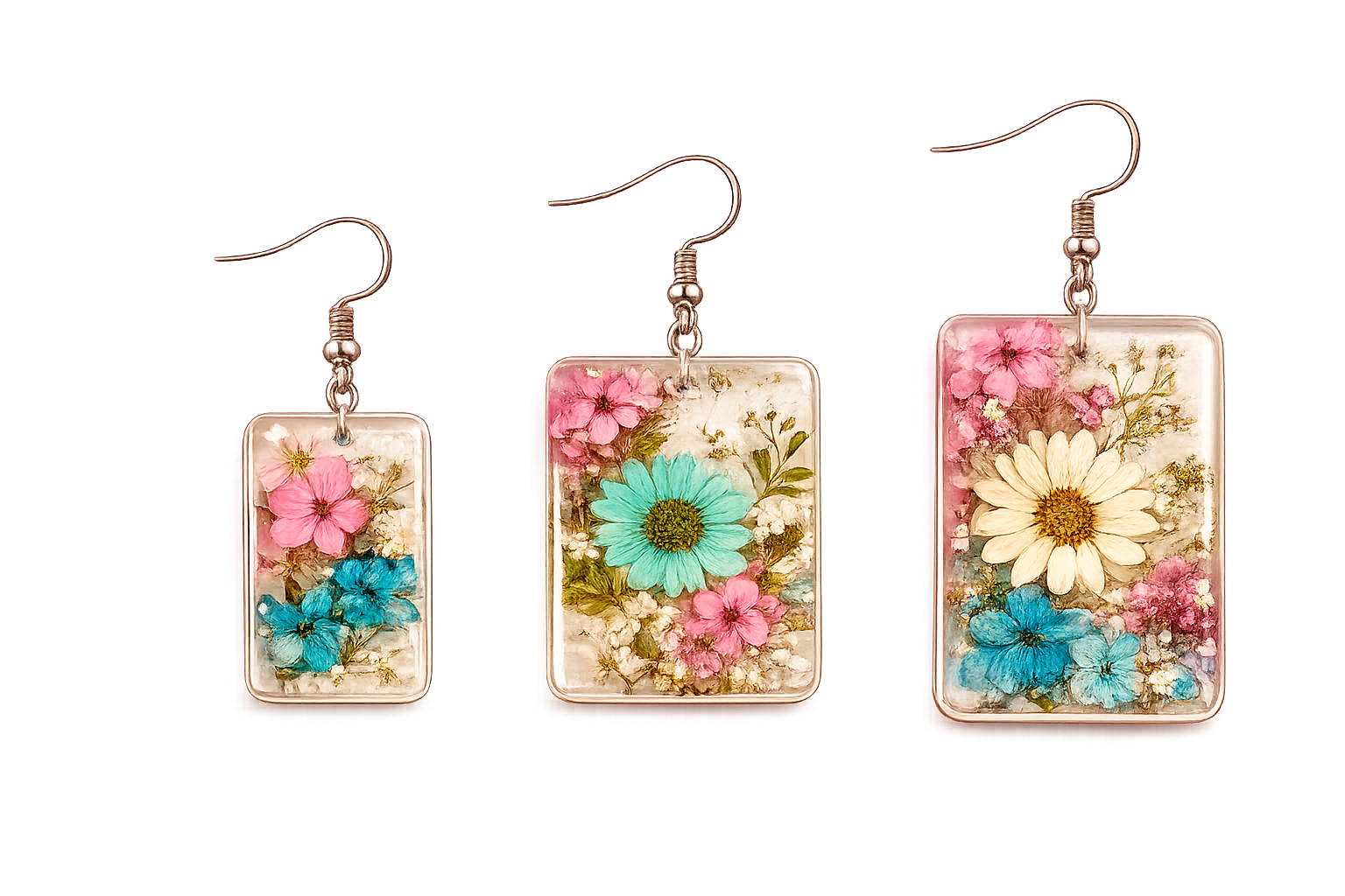 Botanical Resin Earrings – Mixed Size Collection