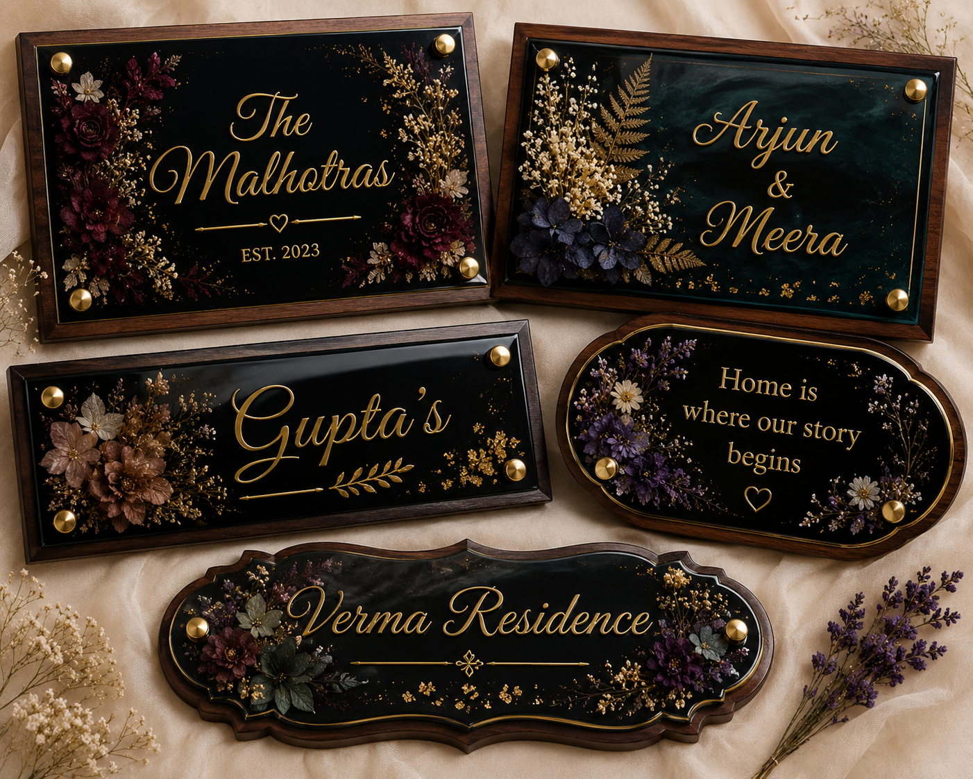 Midnight Bloom Resin Name Plaques - 12