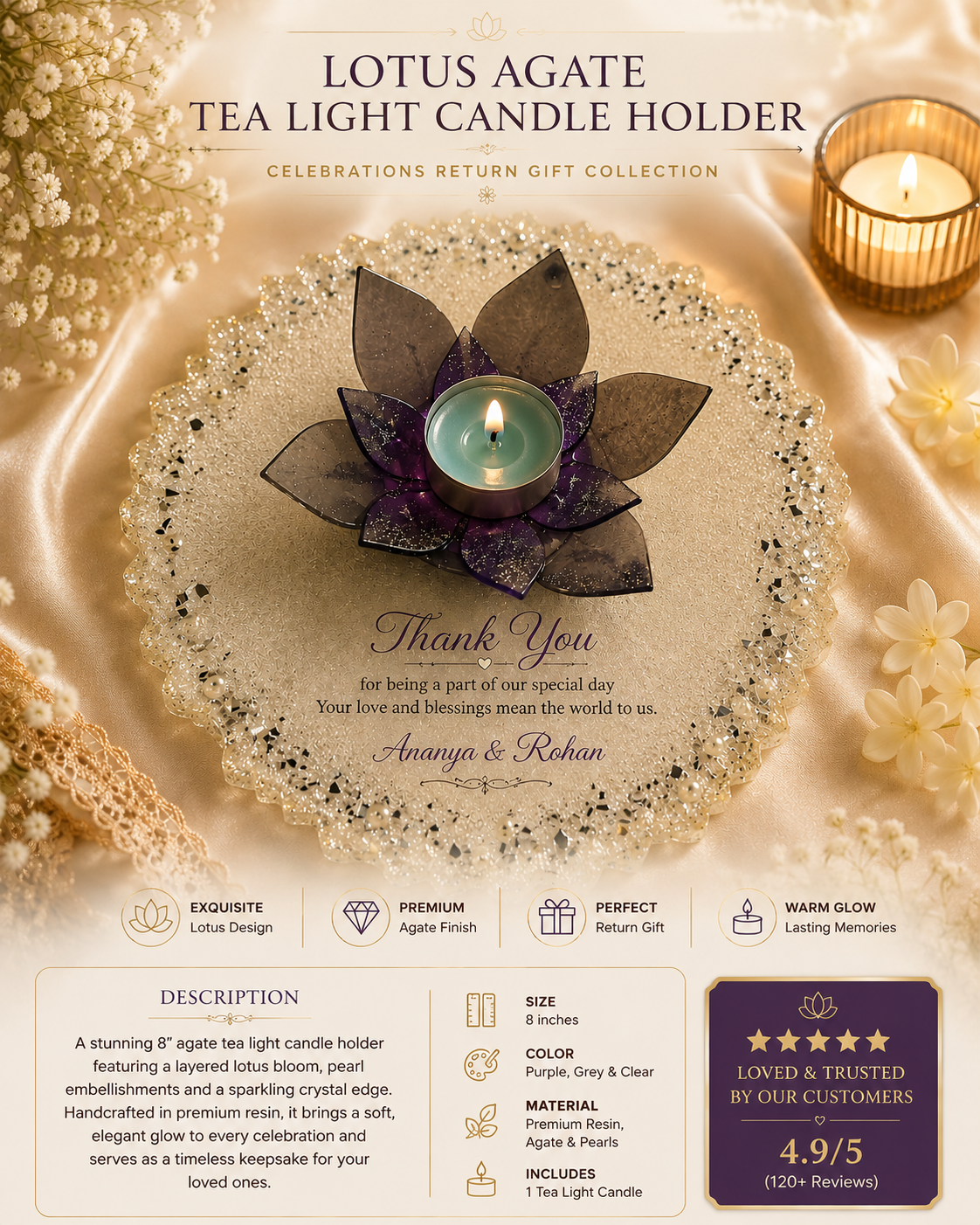 Lotus Agate Tea Light Holder 8