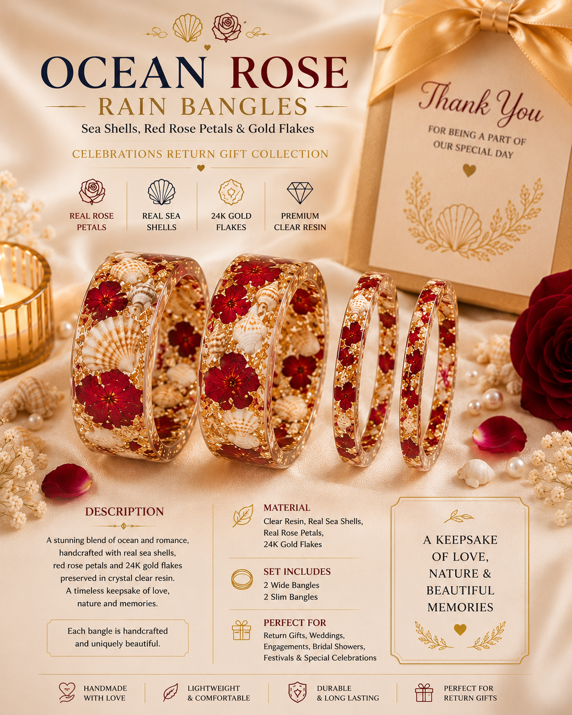 4 Piece Ocean Rose Rain Bangles Set