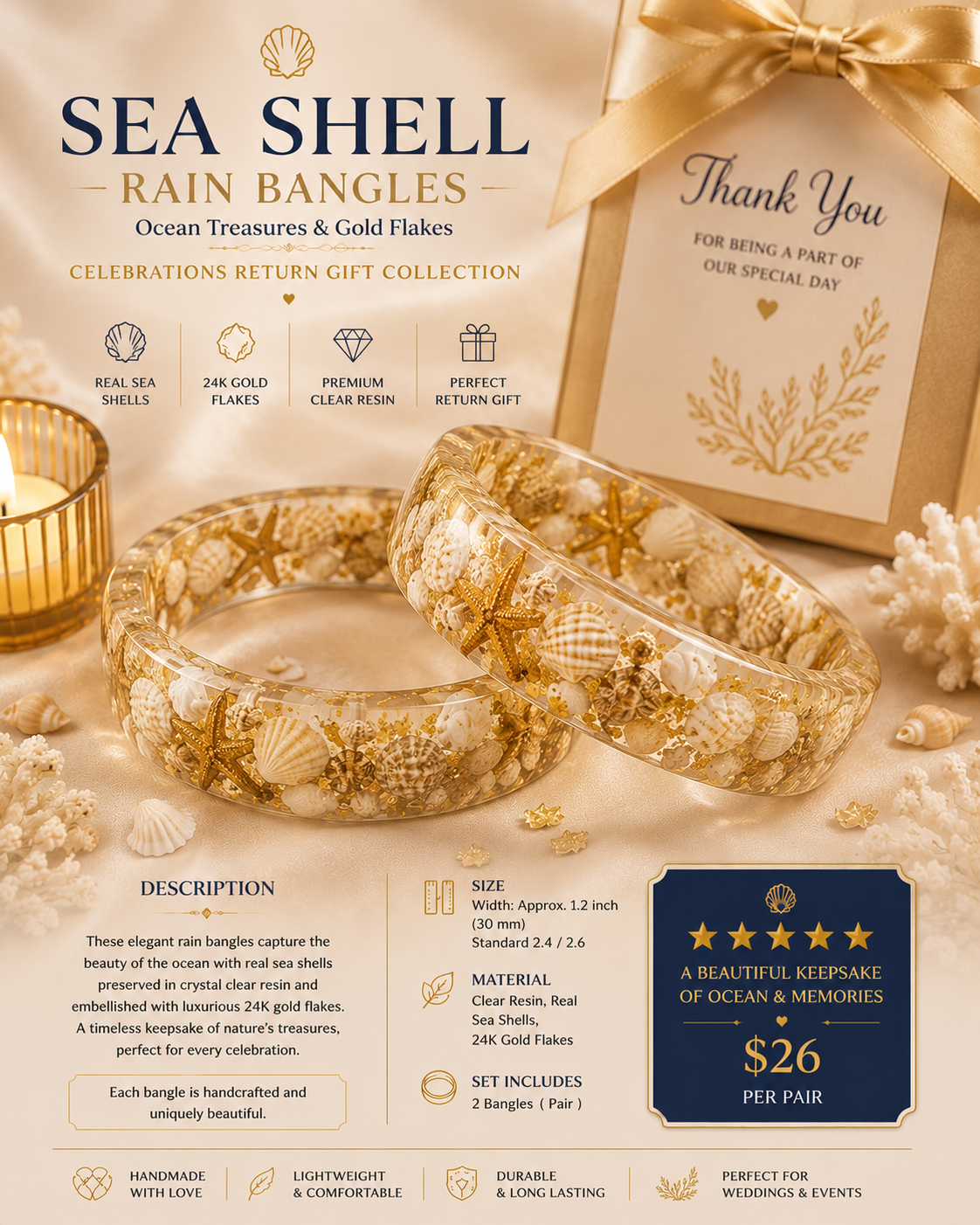 2 Piece - Sea Shell Rain Bangles