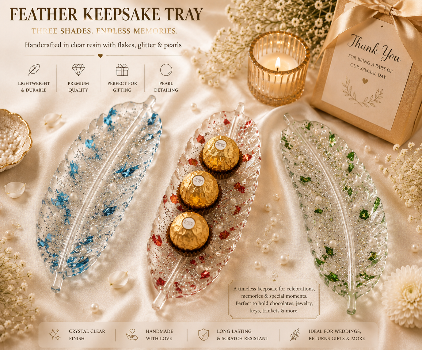 Feather-shaped resin tray