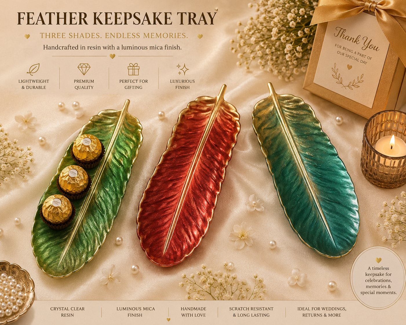 Feather-shaped resin tray - Solid Color