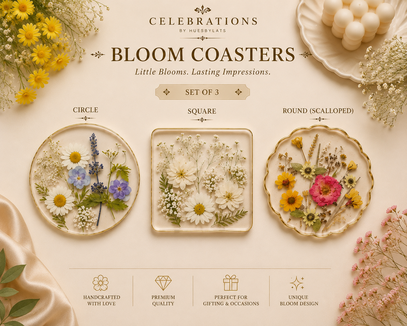 Round Floral Coasters 4"